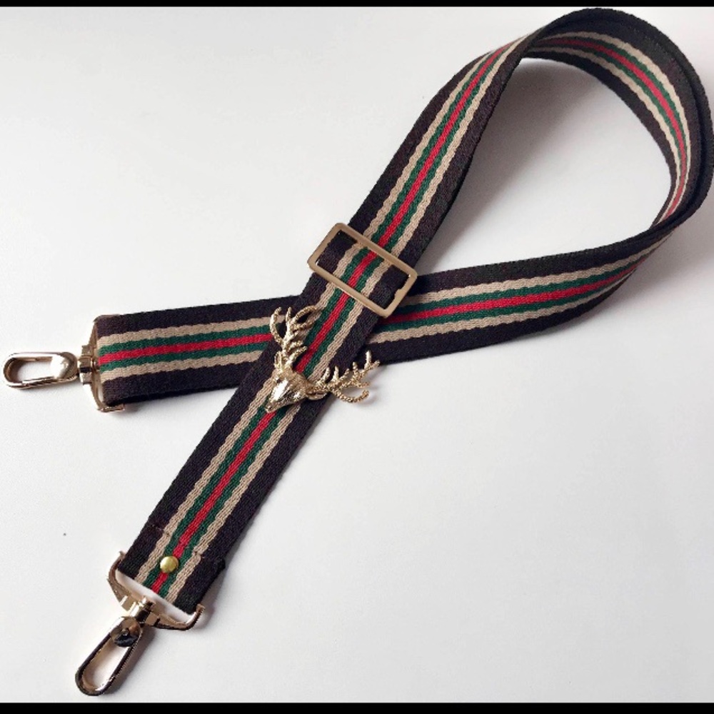 1.5” Adjustable Strap w Elk Brooch & Gold hardware